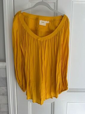Anthropologie Mustard Yellow V-Neck Peasant Tunic